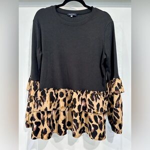 Kojooin Leopard Print Long Sleeve Tunic Top Peplum Blouses Ruffles size Large